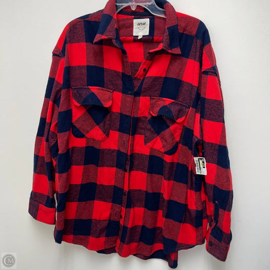 Jacket Fleece By Aerie In Plaid Pattern, Size: L