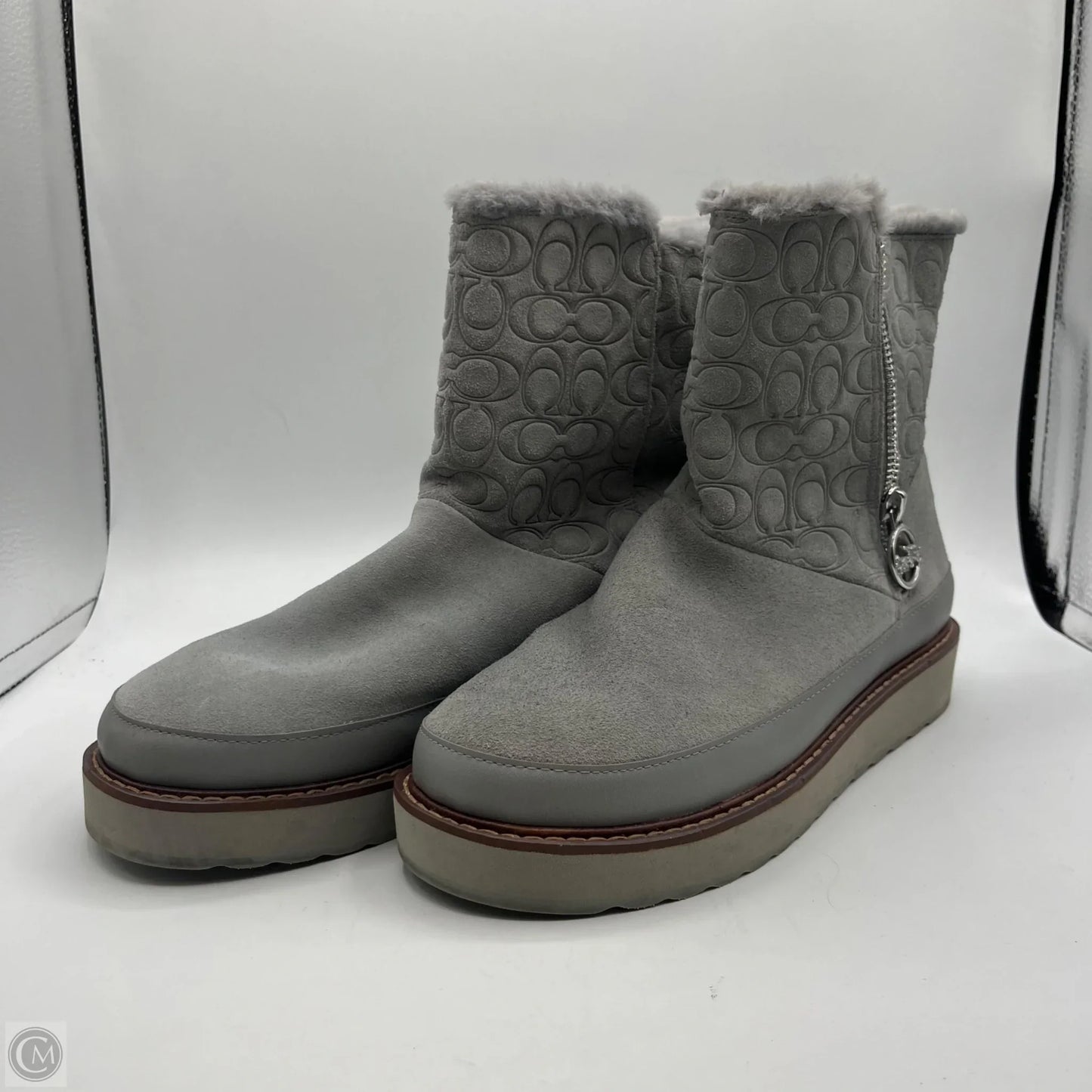 Boots Designer By Coach In Grey, Size: 8