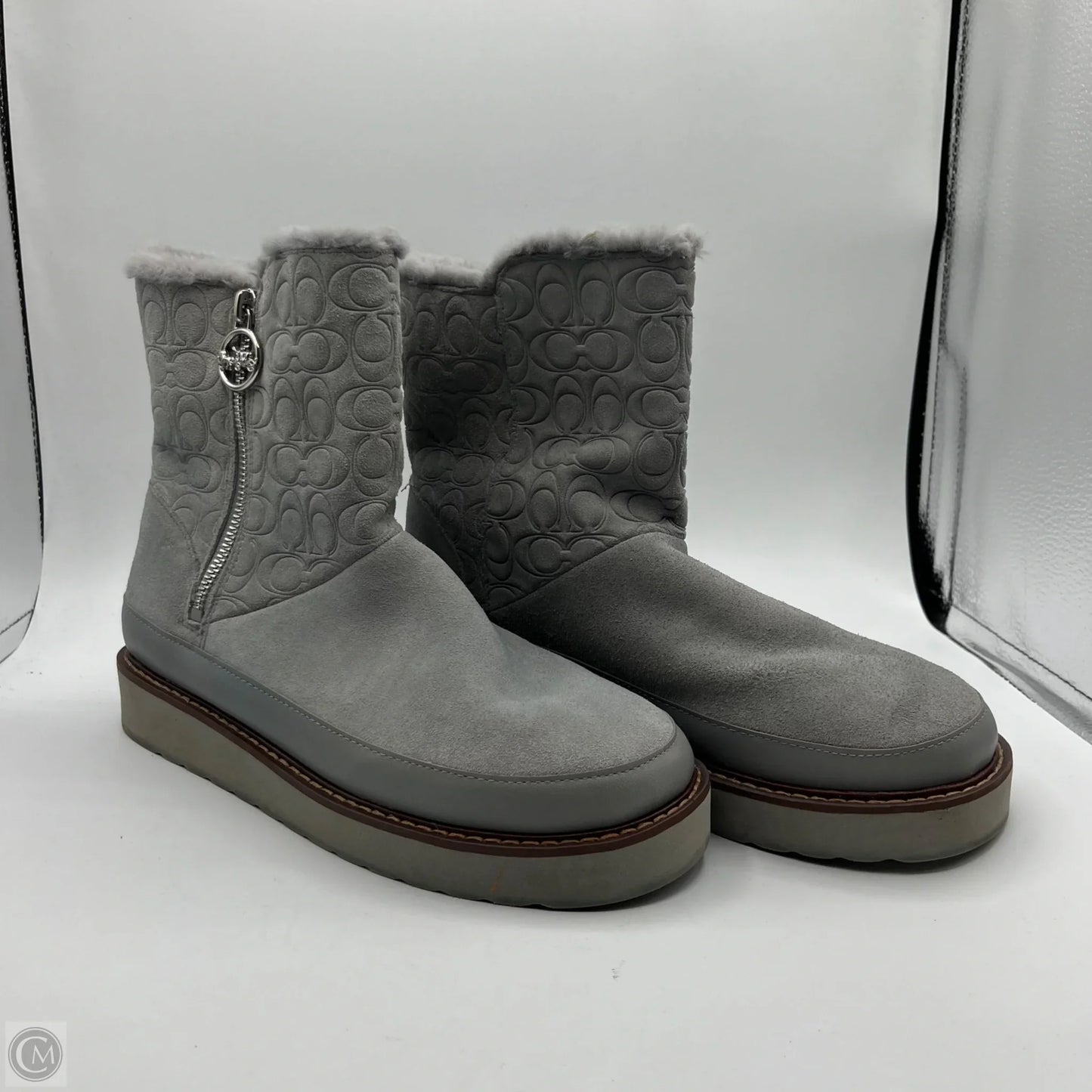 Boots Designer By Coach In Grey, Size: 8