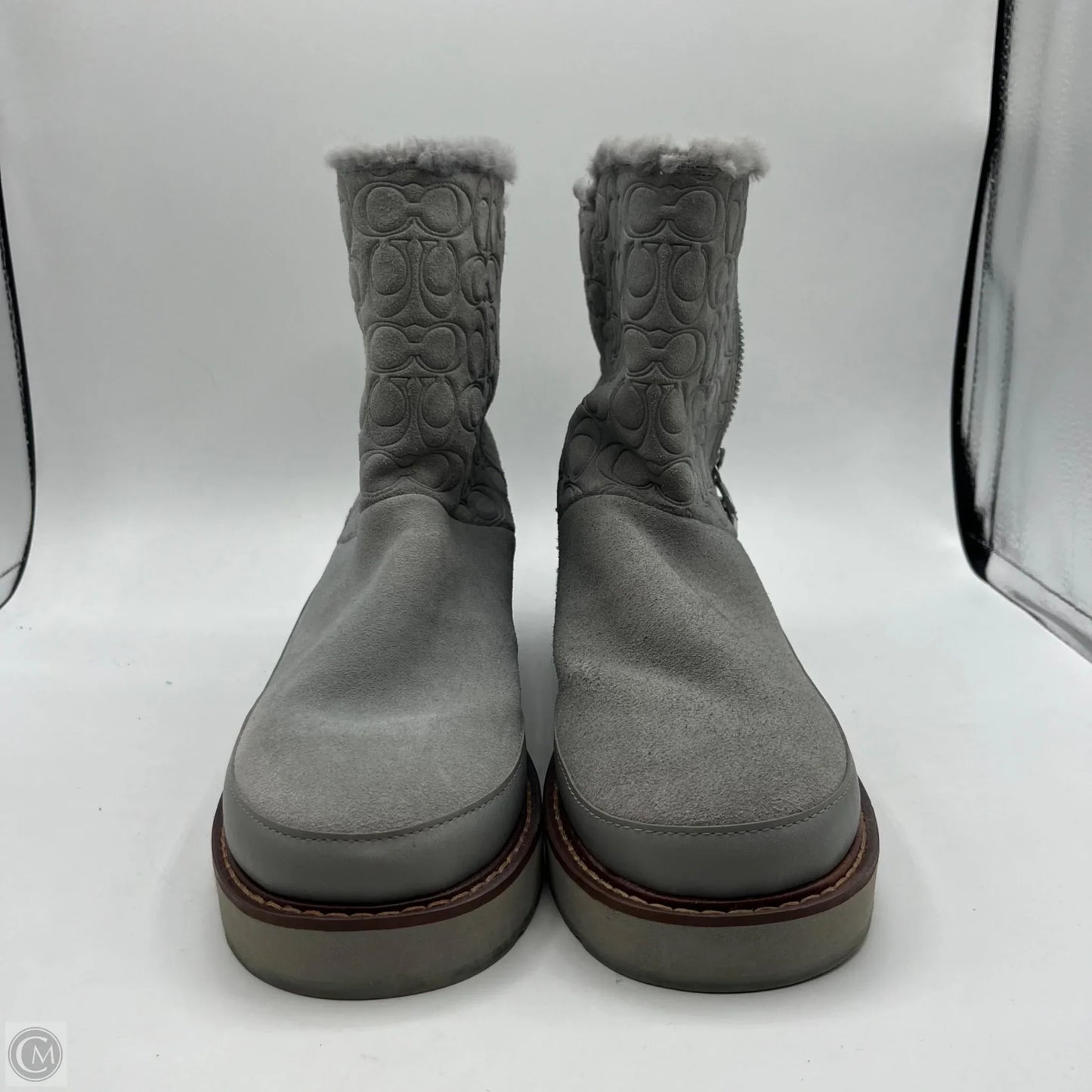 Boots Designer By Coach In Grey, Size: 8