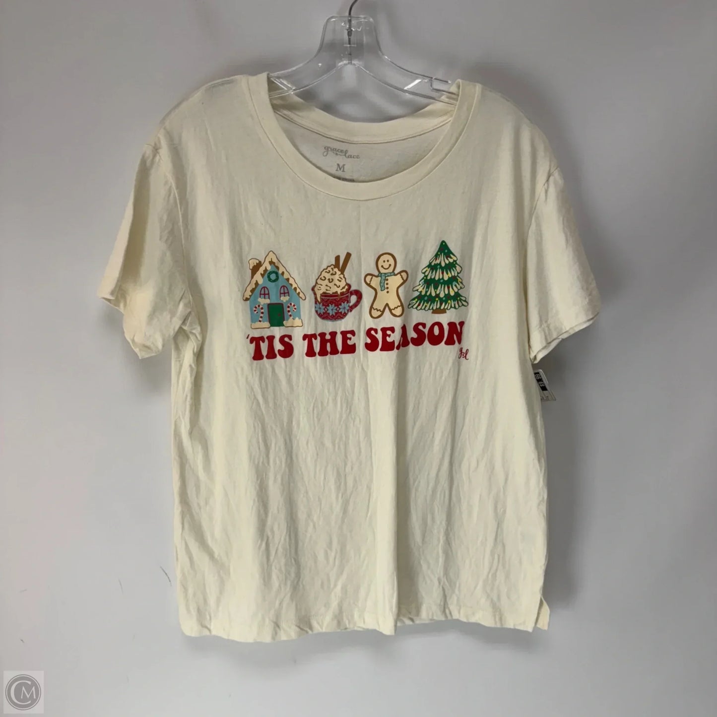 Top Short Sleeve Basic By Grace & Lace In Cream, Size: M