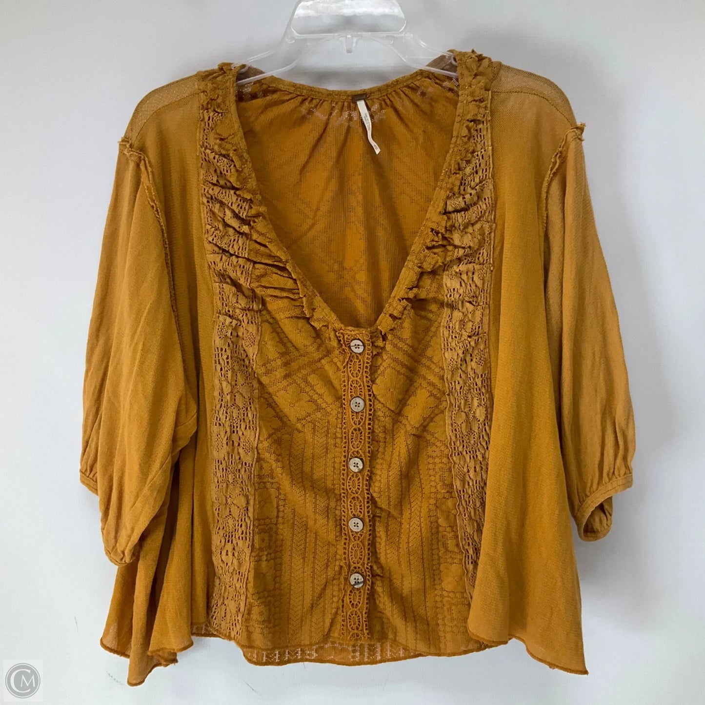 Top Short Sleeve By Free People In Yellow, Size: Xl