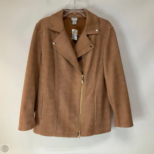 Jacket Moto By Chicos In Brown, Size: Xl
