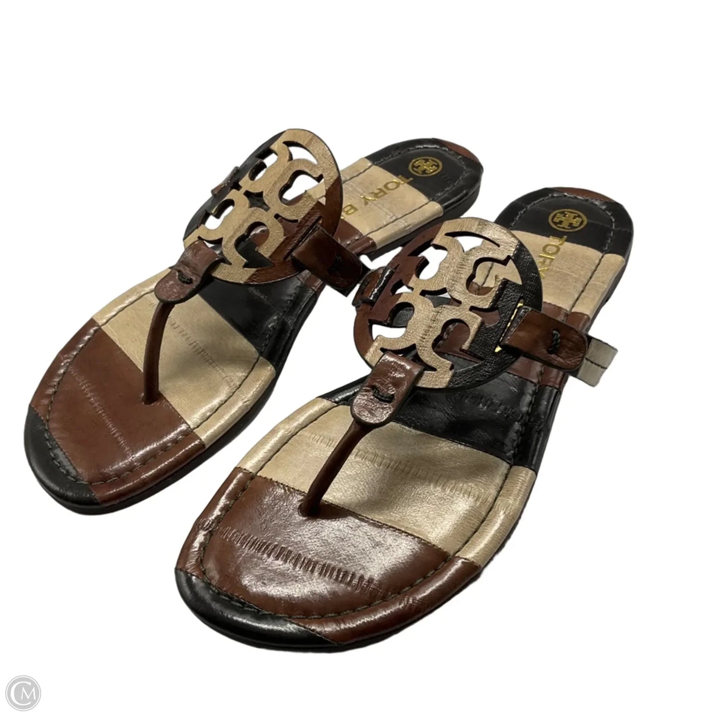 Sandals Designer By Tory Burch In Brown & Cream, Size: 8.5