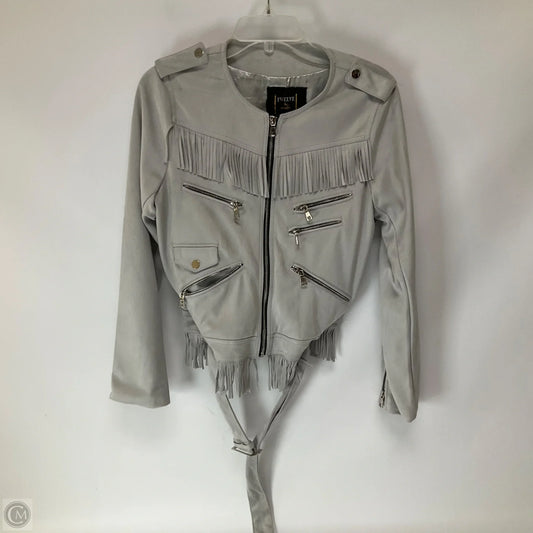 Jacket Moto By Clothes Mentor In Grey, Size: M