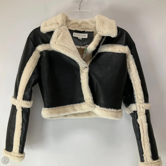 Jacket Faux Fur & Sherpa By Clothes Mentor In Black & Cream, Size: Xs