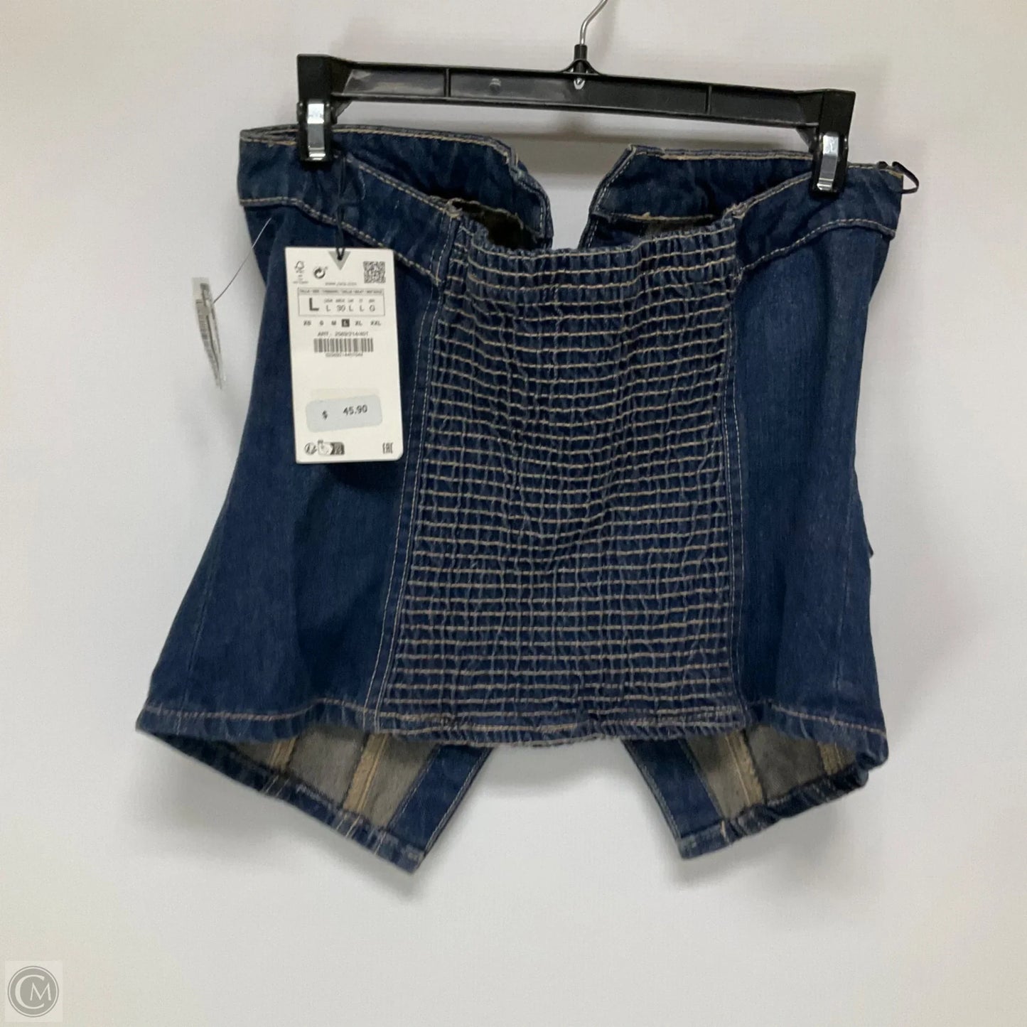 Top Sleeveless By Zara In Blue Denim, Size: L