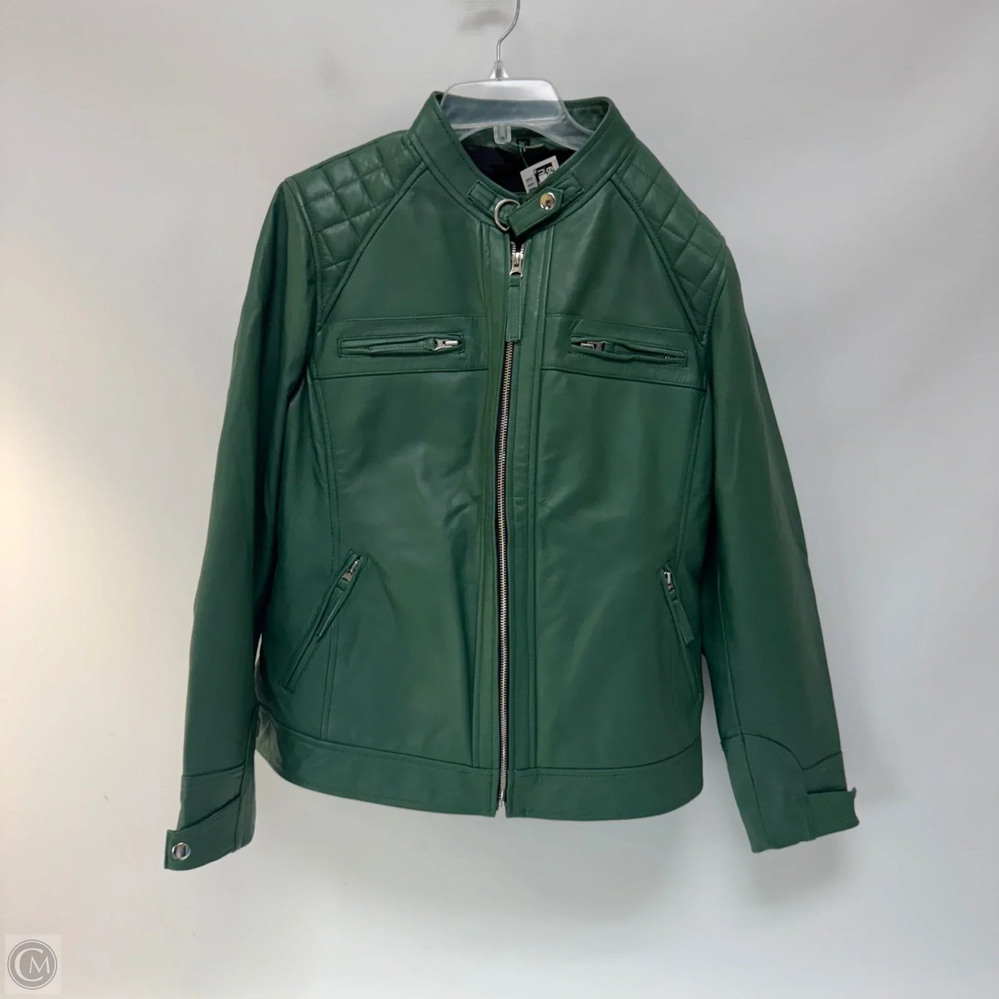 Jacket Moto Leather By Clothes Mentor In Green, Size: 2x
