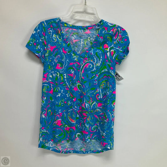 Top Short Sleeve Designer By Lilly Pulitzer In Blue & Pink, Size: Xxs