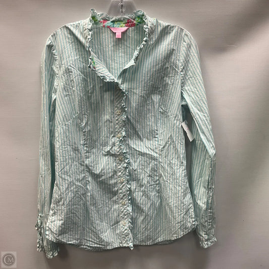 Top Long Sleeve Designer By Lilly Pulitzer In Blue & White, Size: M