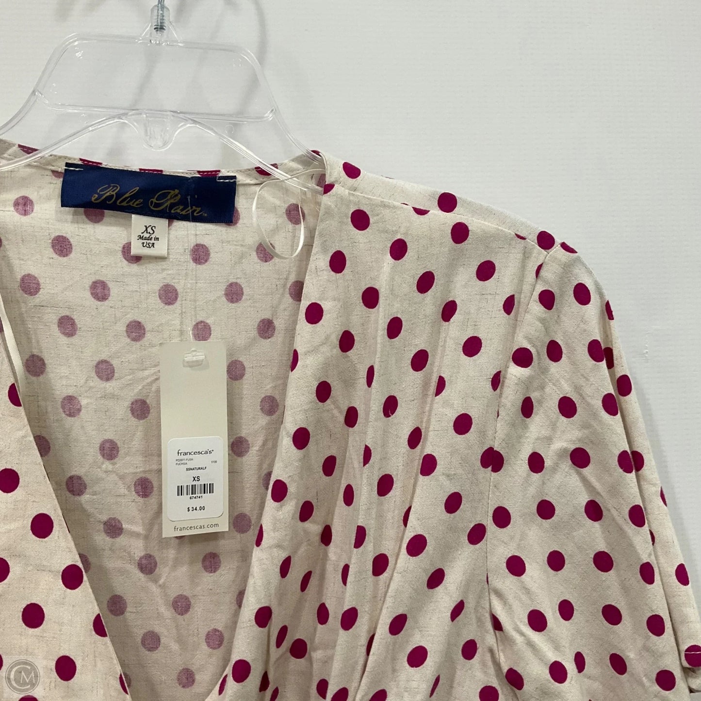 Blouse Short Sleeve By Blue Rain In Pink & White, Size: Xs