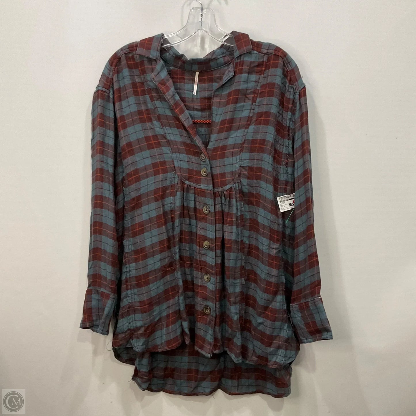 Top Long Sleeve By Free People In Plaid, Size: S