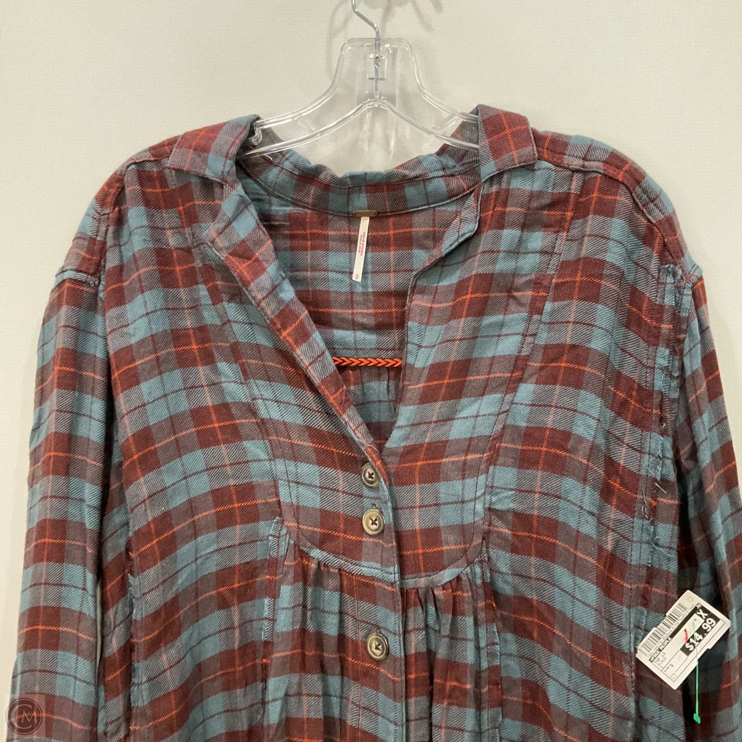 Top Long Sleeve By Free People In Plaid, Size: S