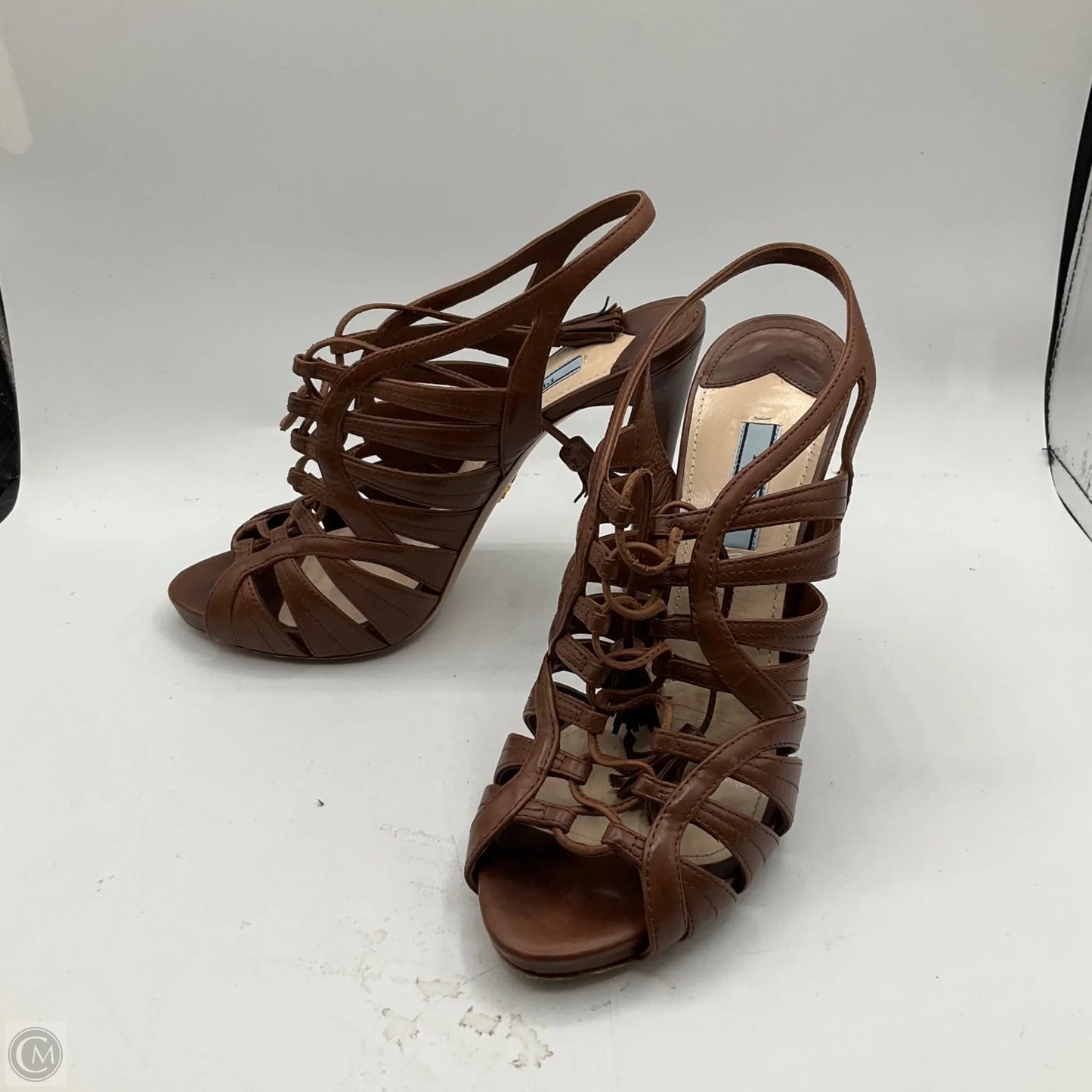 Shoes Luxury Designer By Prada In Brown, Size: 9