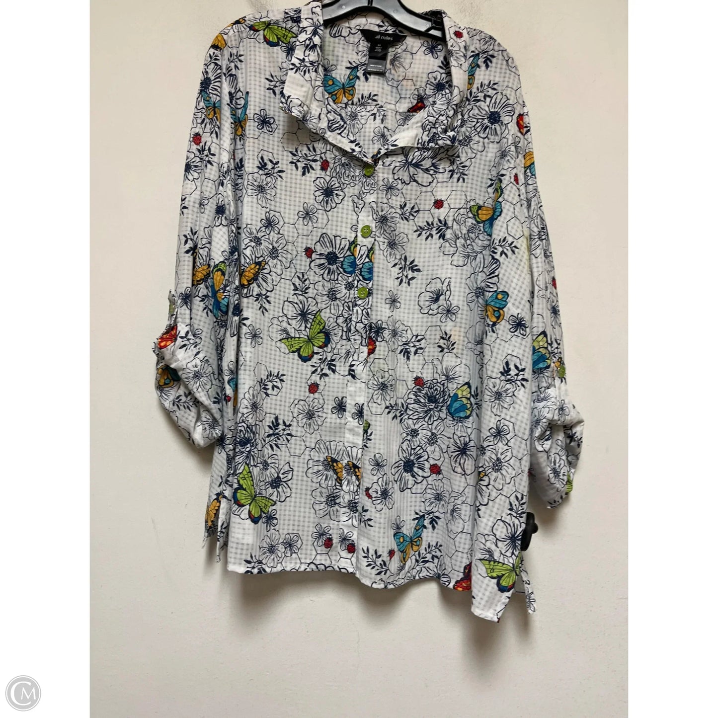 Top Long Sleeve By Ali Miles In Blue & White, Size: 3x