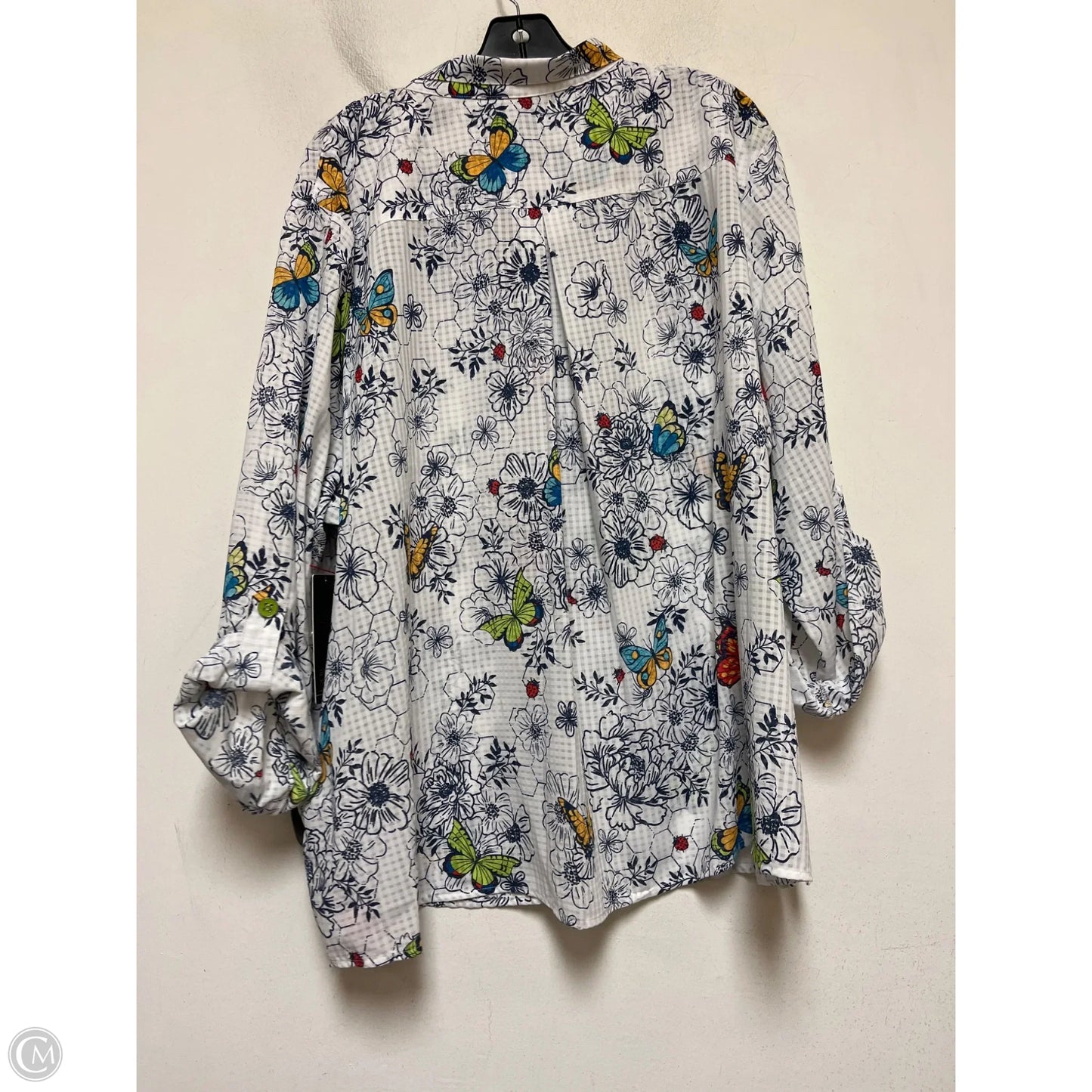 Top Long Sleeve By Ali Miles In Blue & White, Size: 3x