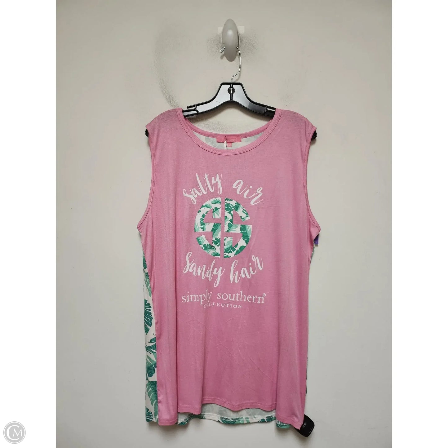 Top Sleeveless Basic By Simply Southern In Green & Pink, Size: 2x