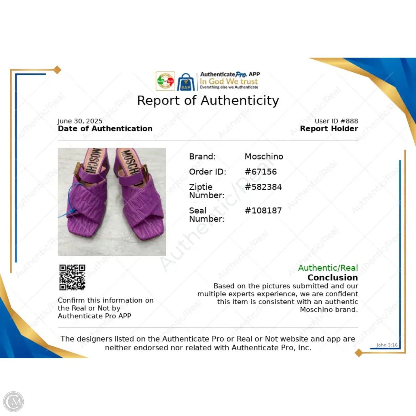 Sandals Luxury Designer By Moschino In Purple, Size: 9