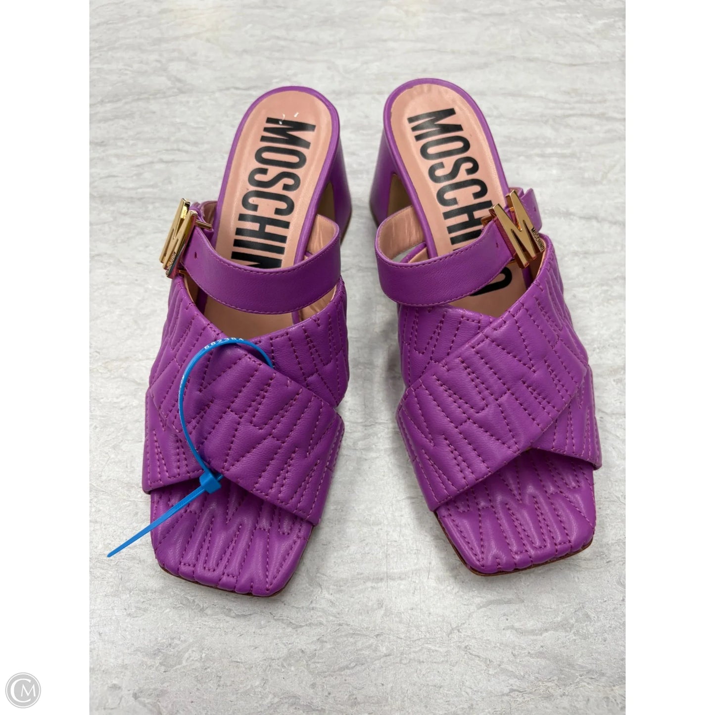 Sandals Luxury Designer By Moschino In Purple, Size: 9
