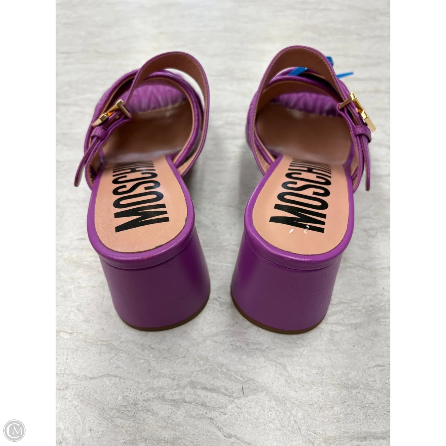 Sandals Luxury Designer By Moschino In Purple, Size: 9