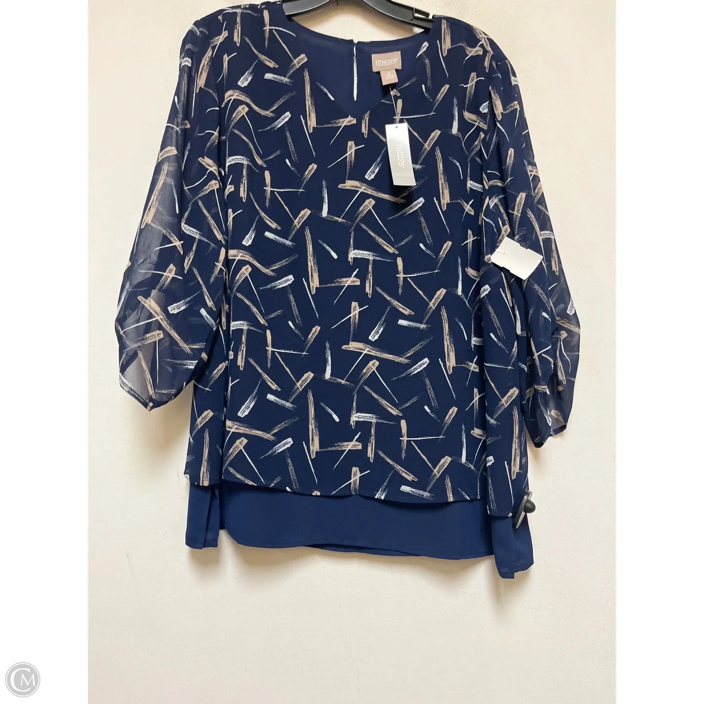 Top Short Sleeve By Chicos In Blue & Tan, Size: L