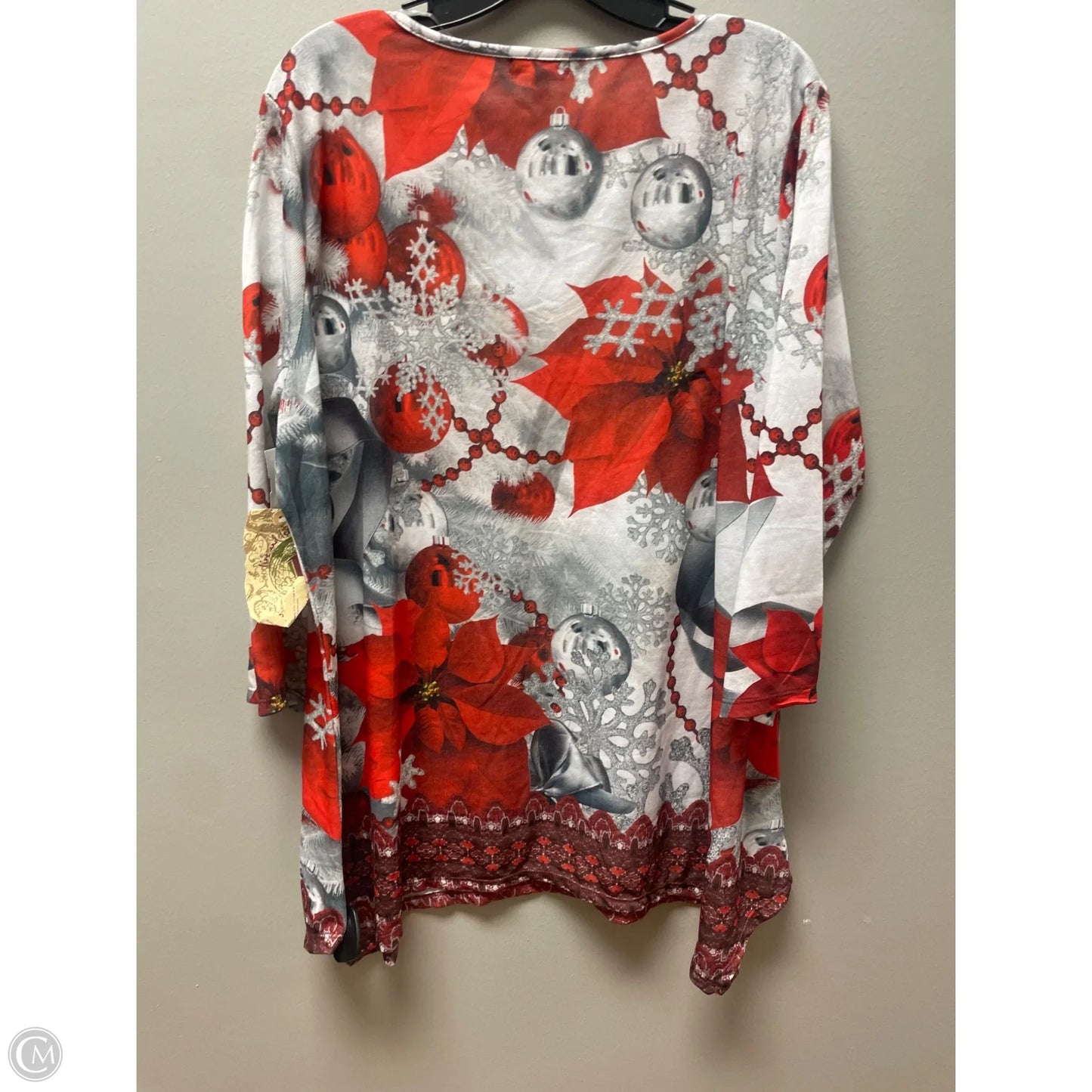 Top Long Sleeve By One World In Grey & Red, Size: 3x