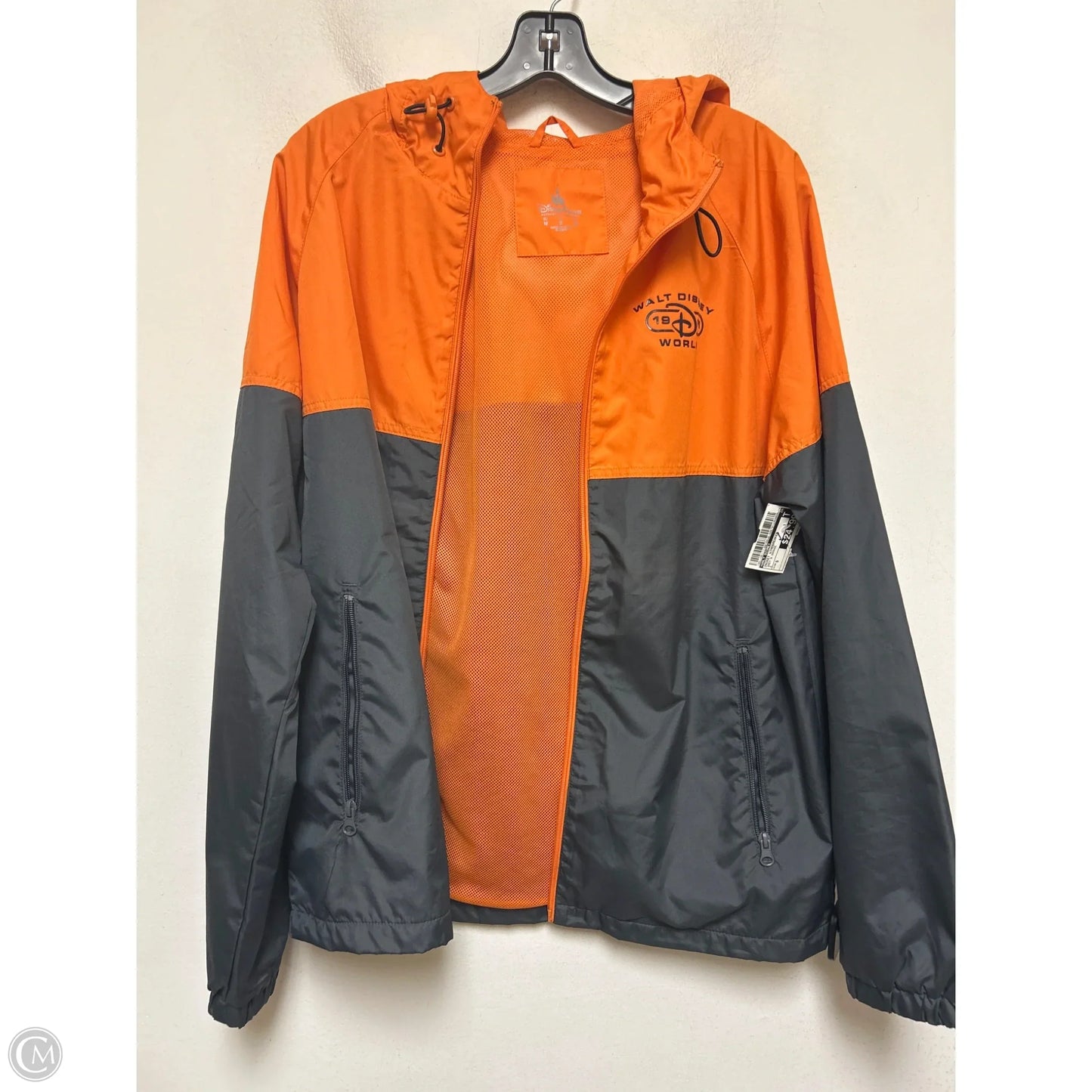 Jacket Windbreaker By Walt Disney In Grey & Orange, Size: S