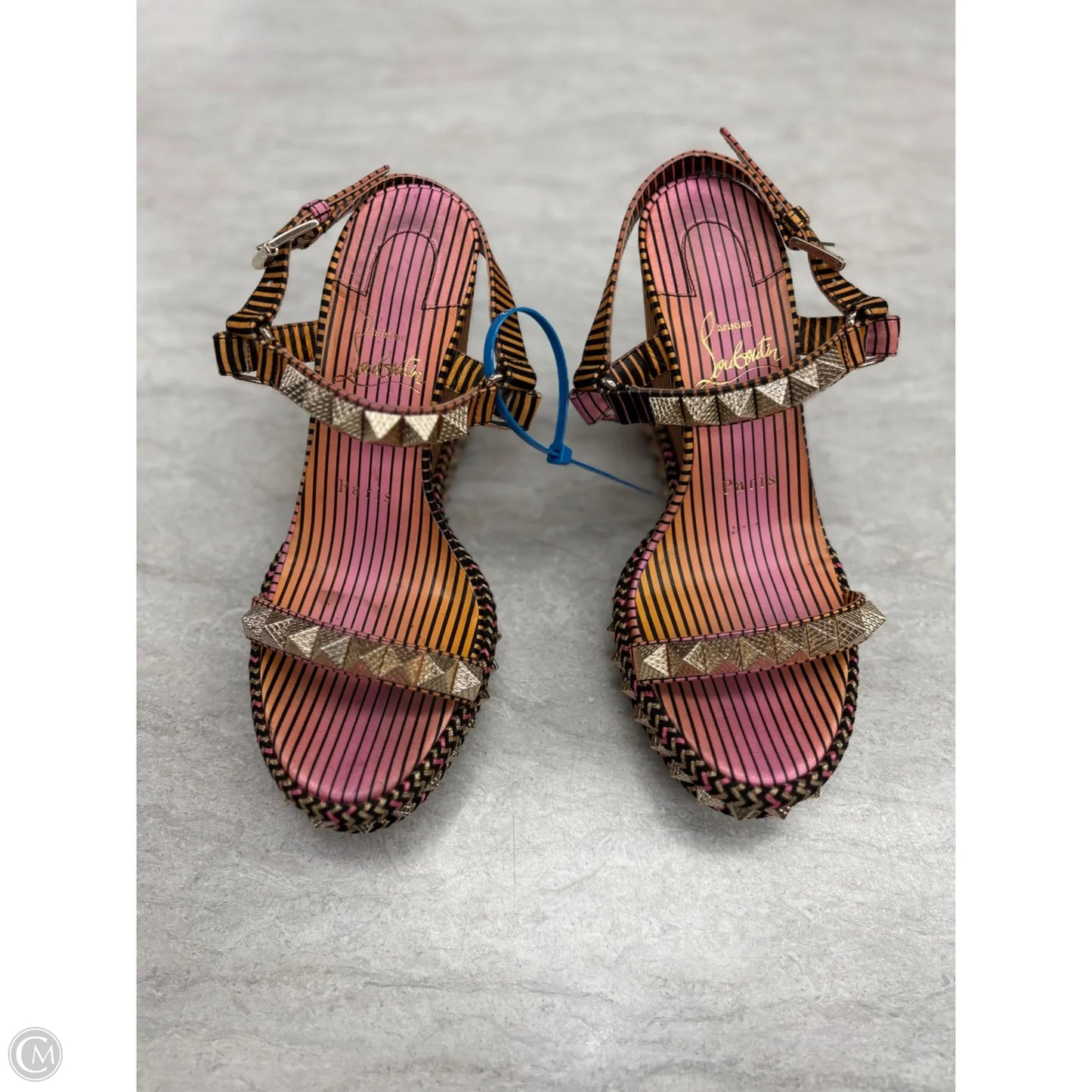Sandals Luxury Designer By Christian Louboutin In Orange & Pink, Size: 6