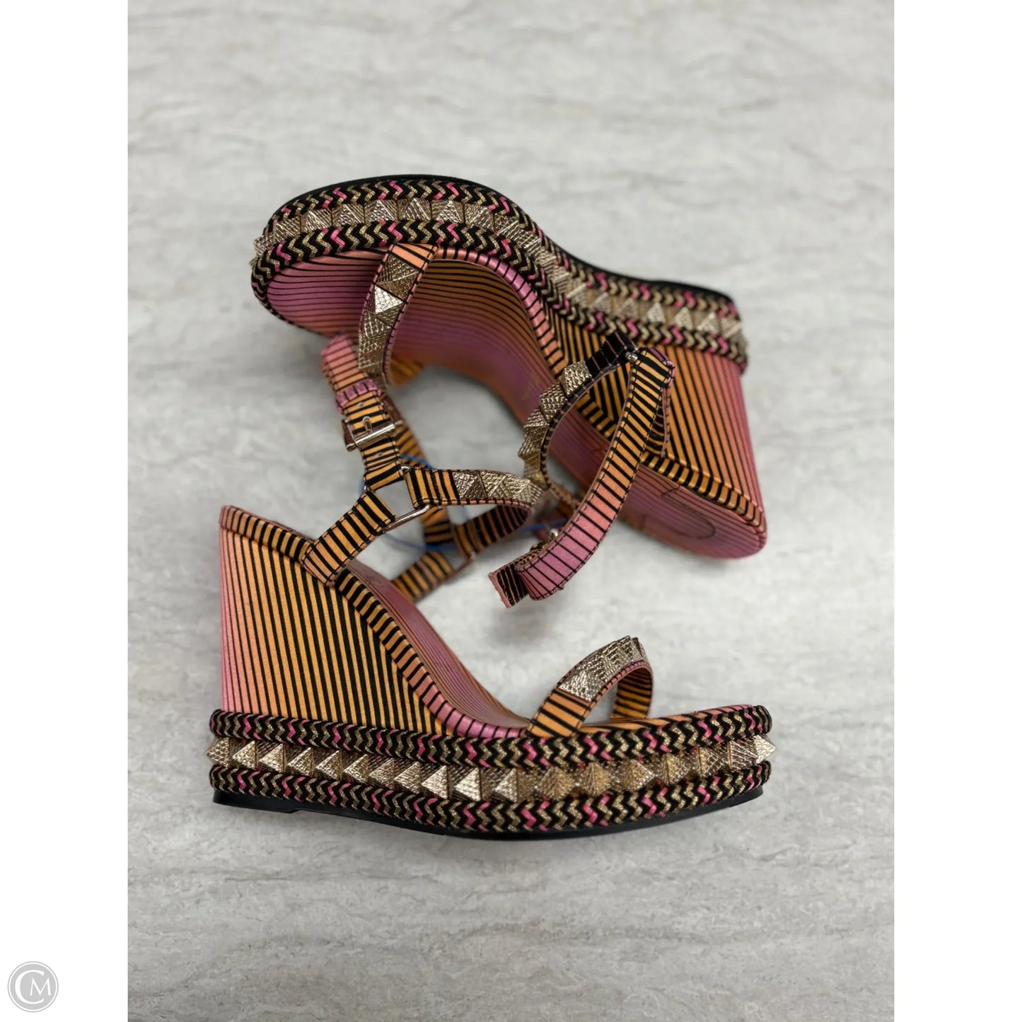 Sandals Luxury Designer By Christian Louboutin In Orange & Pink, Size: 6