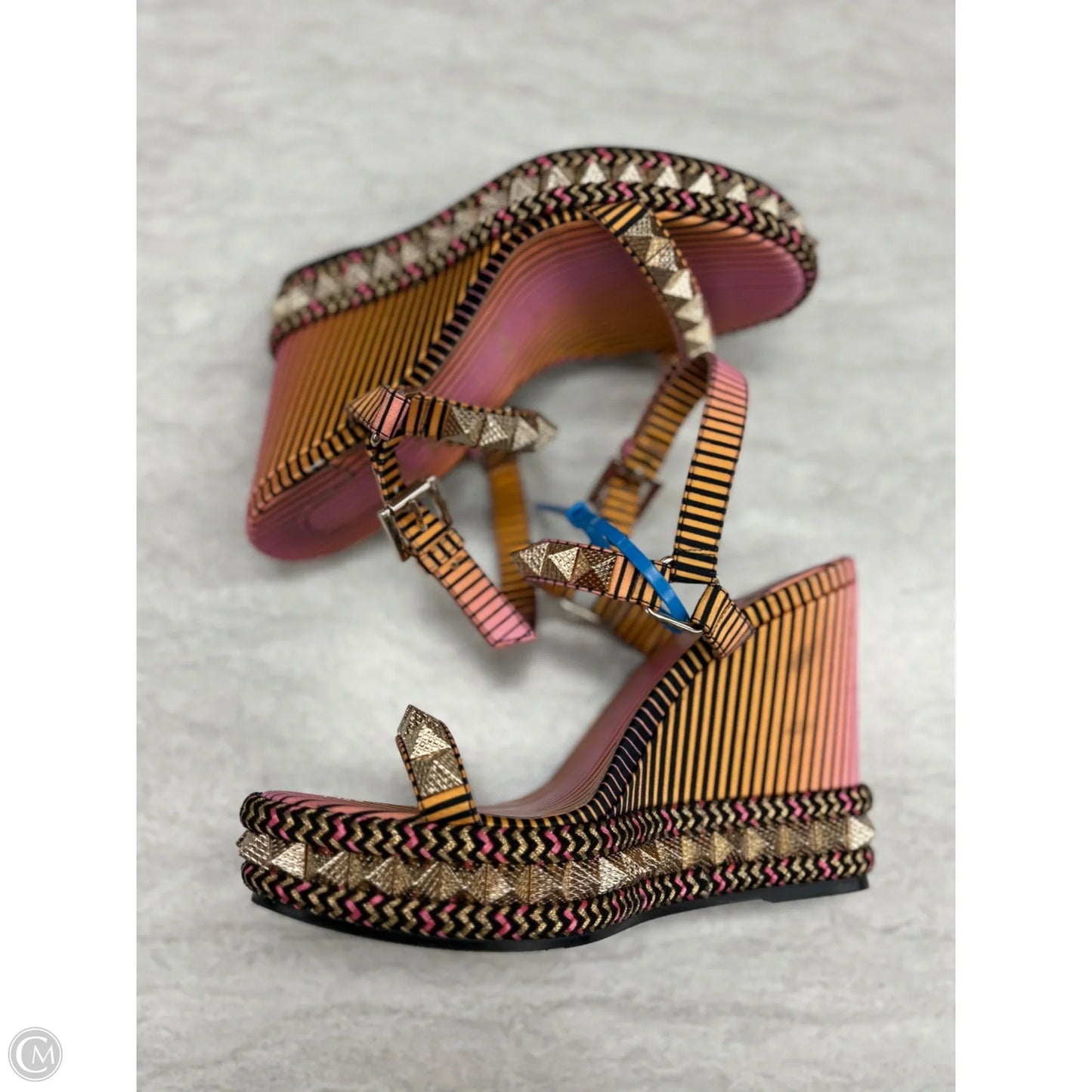 Sandals Luxury Designer By Christian Louboutin In Orange & Pink, Size: 6