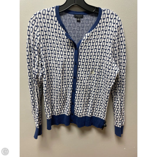 Sweater Cardigan By Ann Taylor In Blue & White, Size: M