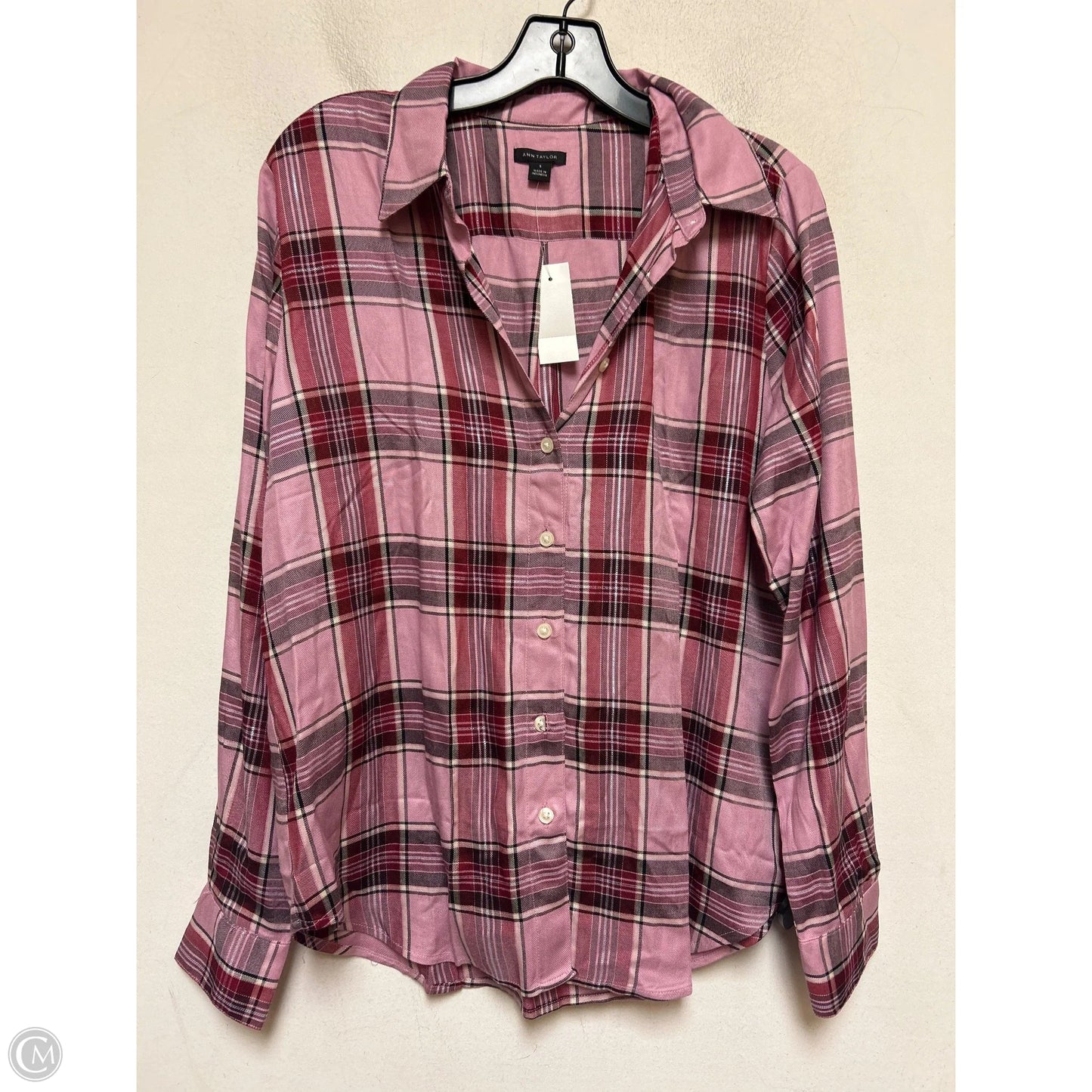 Top Long Sleeve By Ann Taylor In Plaid Pattern, Size: S