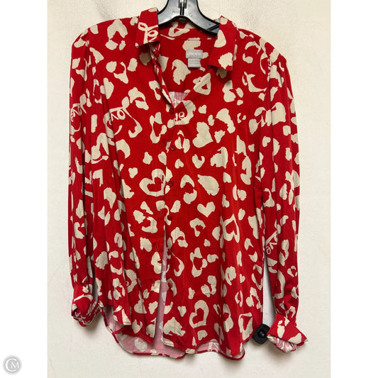 Top Long Sleeve By Chicos In Grey & Red, Size: S