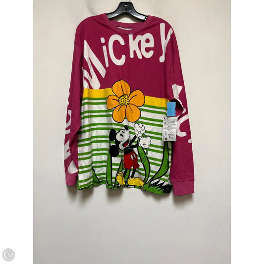 Top Long Sleeve By Disney In Green & Pink, Size: L