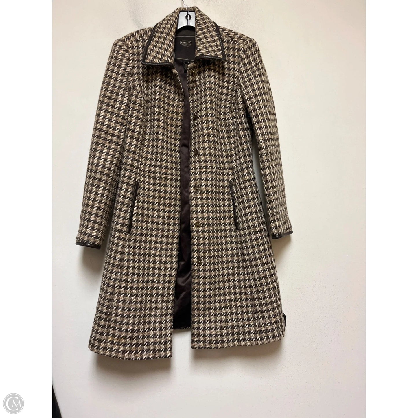 Coat Designer By Coach In Plaid Pattern, Size: S