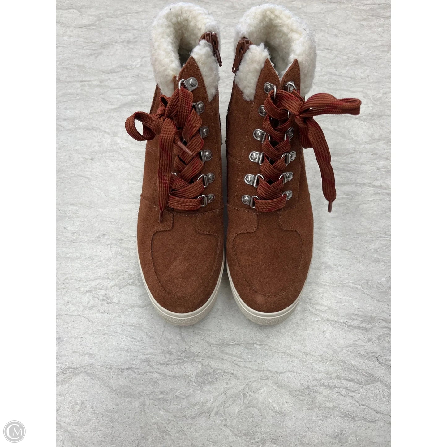 Boots Ankle Flats By Steve Madden In Brown & White, Size: 8