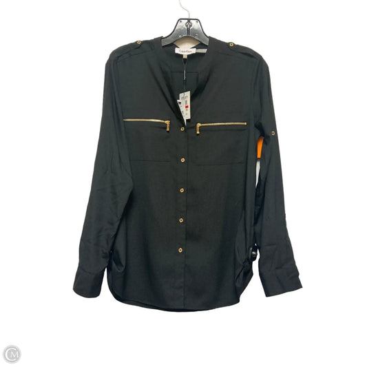 Top Long Sleeve By Calvin Klein In Black & Gold, Size: Xs