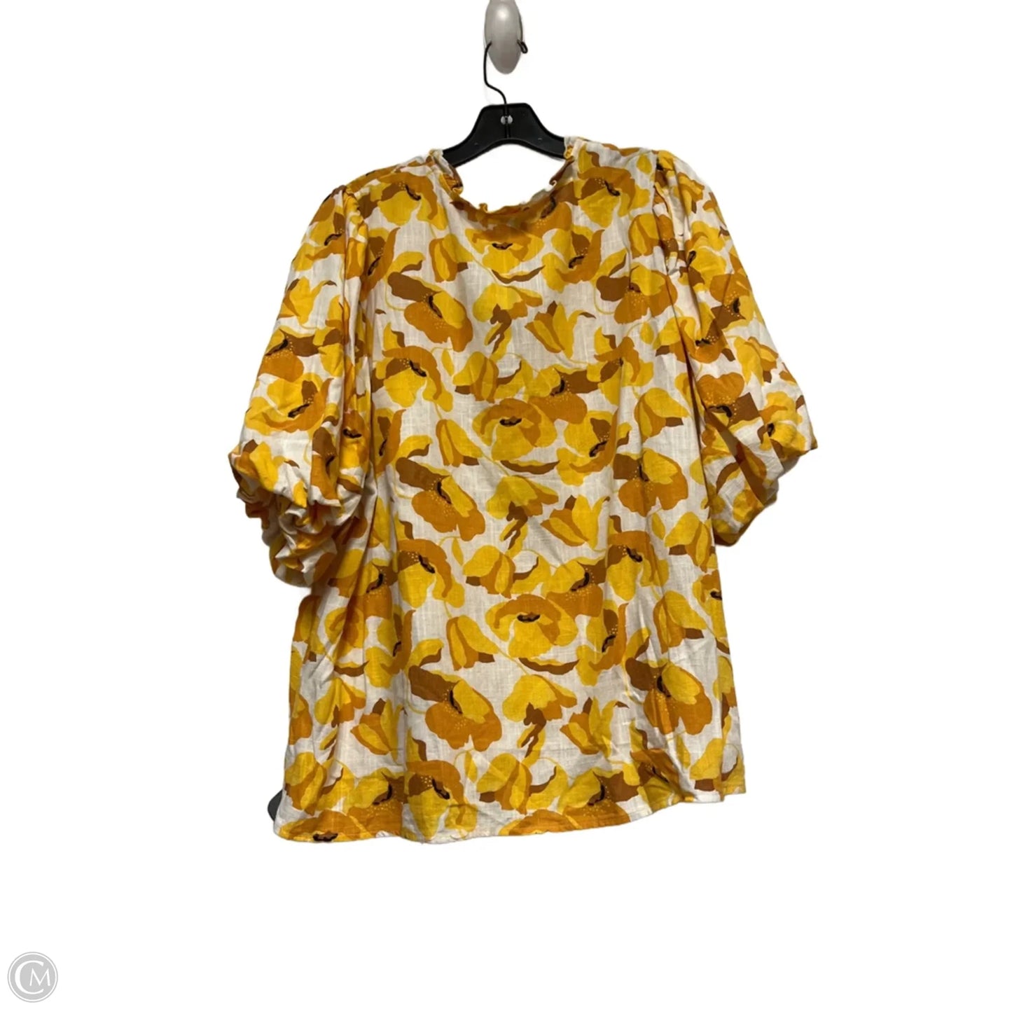 Top Short Sleeve By Ann Taylor In White & Yellow, Size: Xl