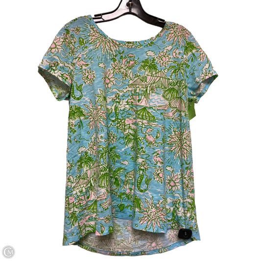 Top Short Sleeve Designer By Lilly Pulitzer In Blue & Green, Size: L