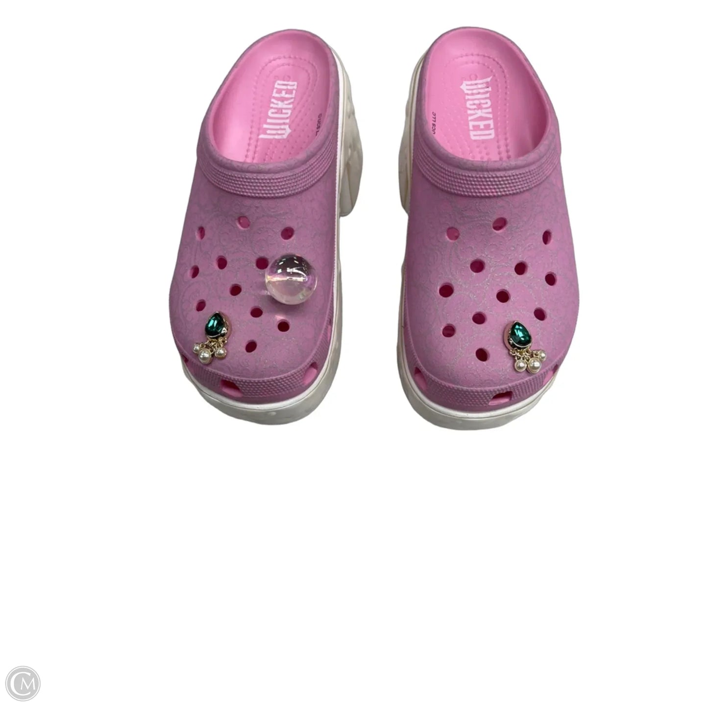 Shoes Heels Platform By Crocs In Pink & White, Size: 9
