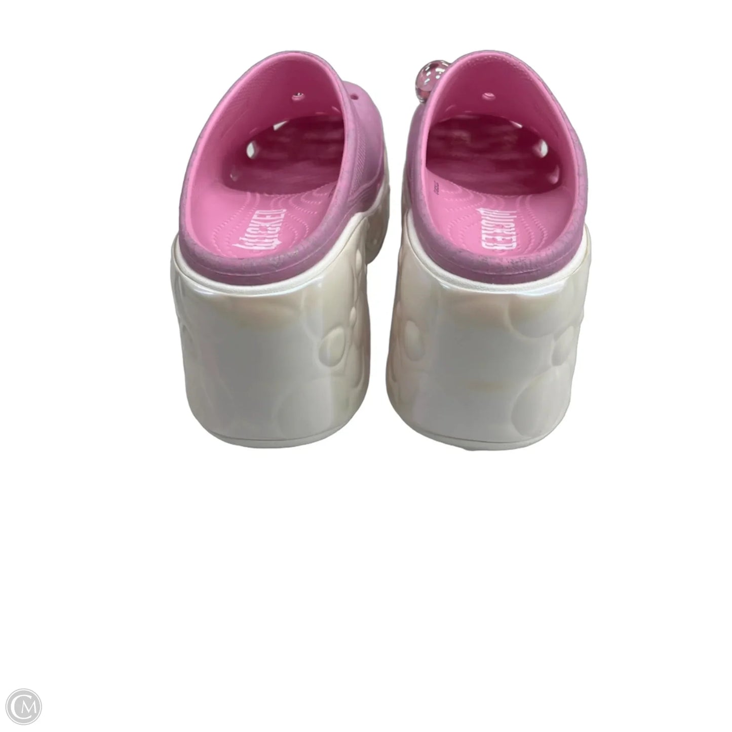 Shoes Heels Platform By Crocs In Pink & White, Size: 9