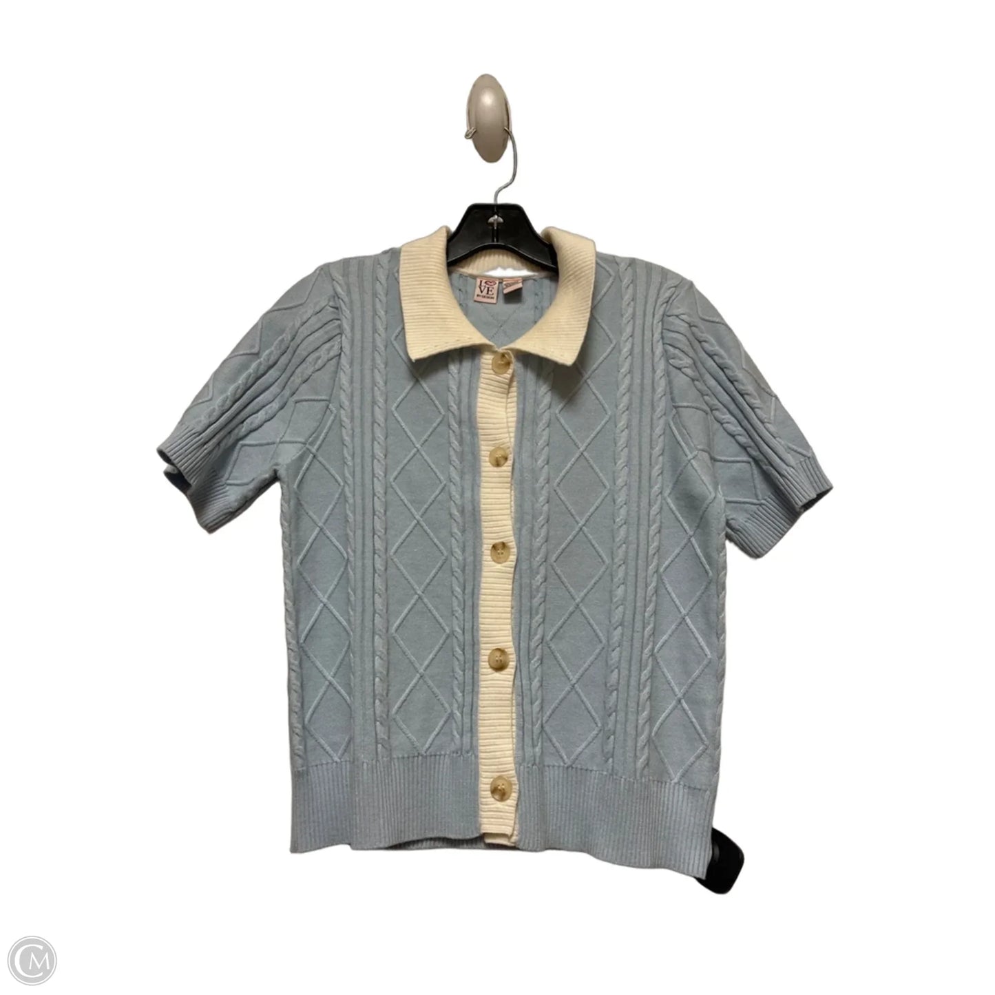Top Short Sleeve By Love In Blue & Cream, Size: L