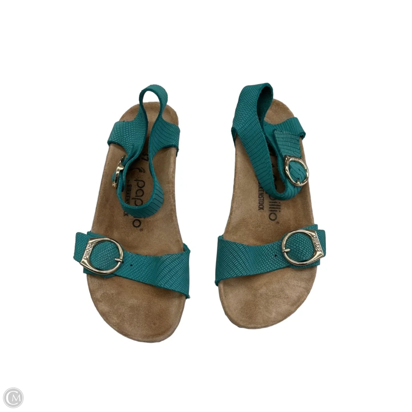Sandals Heels Wedge By Birkenstock In Blue & Tan, Size: 6