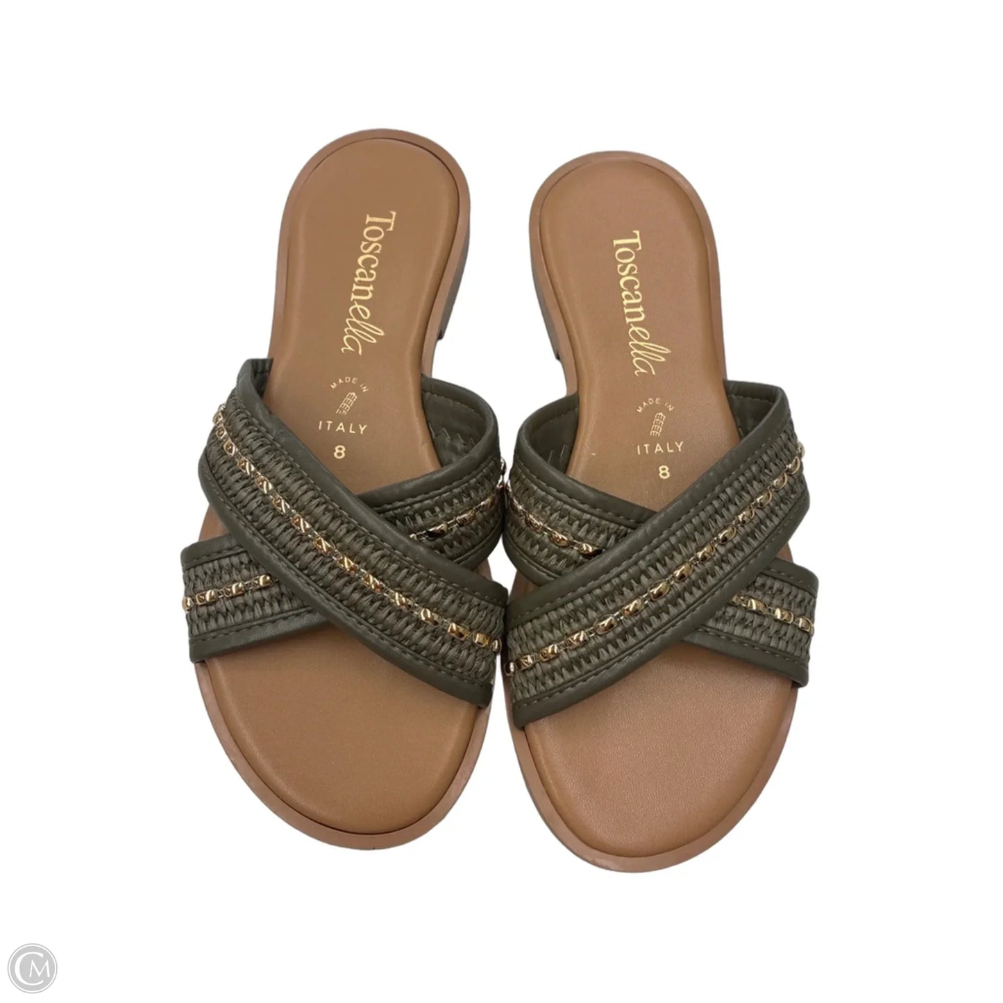 Sandals Flats By Toscanella In Green & Tan, Size: 8