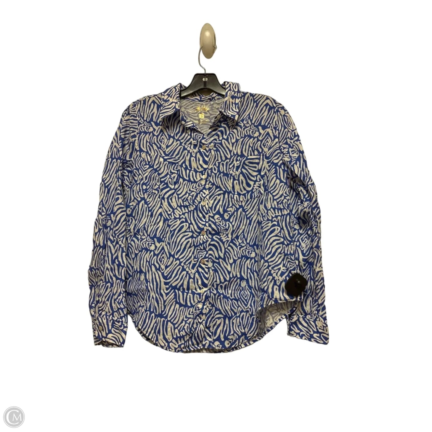Top Long Sleeve Designer By Lilly Pulitzer In Blue & White, Size: S