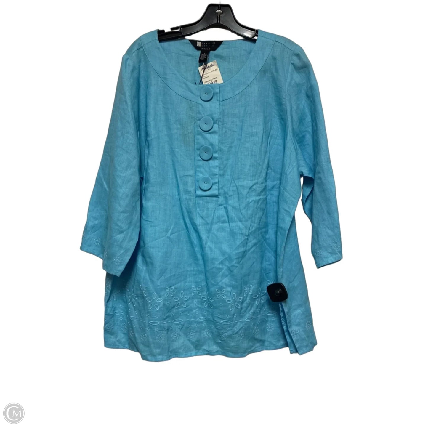Top Long Sleeve By Carole Little In Aqua, Size: 1x