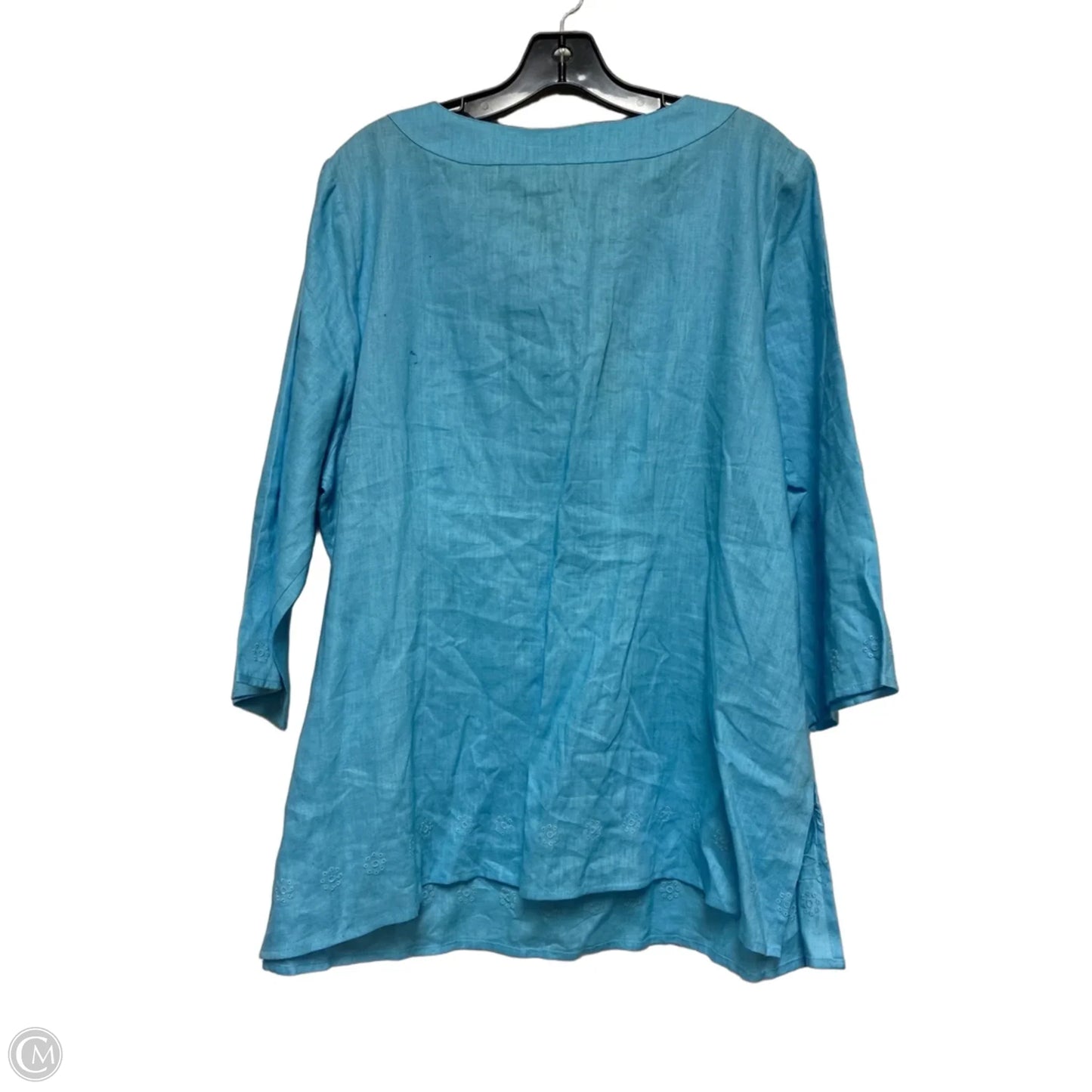 Top Long Sleeve By Carole Little In Aqua, Size: 1x