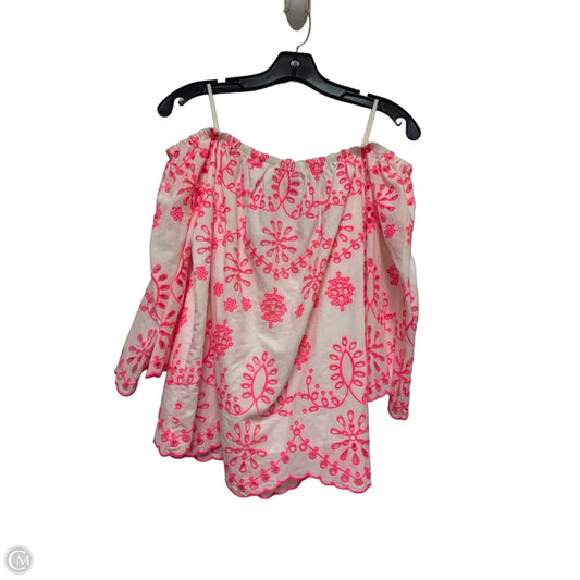 Top Short Sleeve Designer By Lilly Pulitzer In Pink & White, Size: M