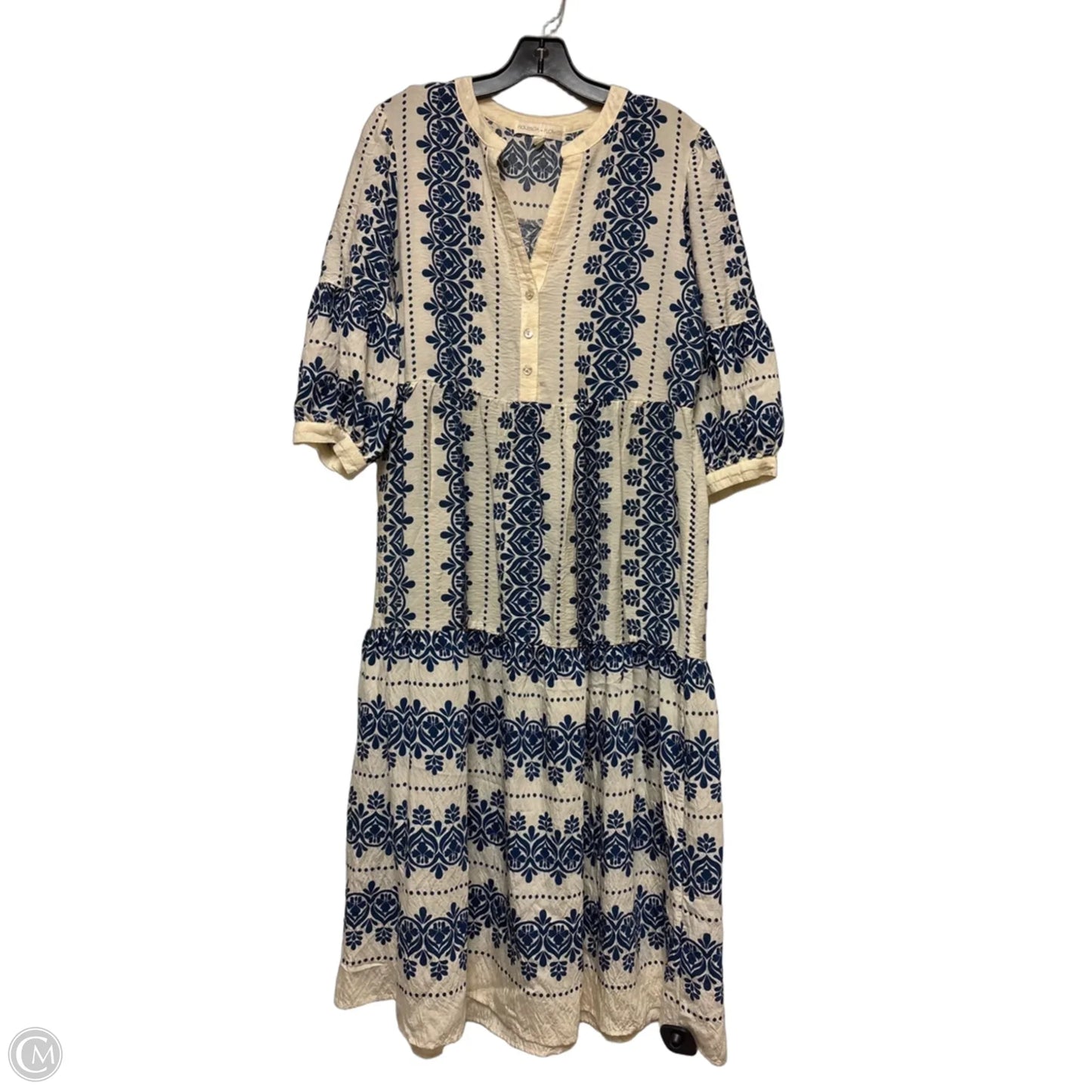 Dress Casual Midi By Figuero & Flower In Blue & Cream, Size: L