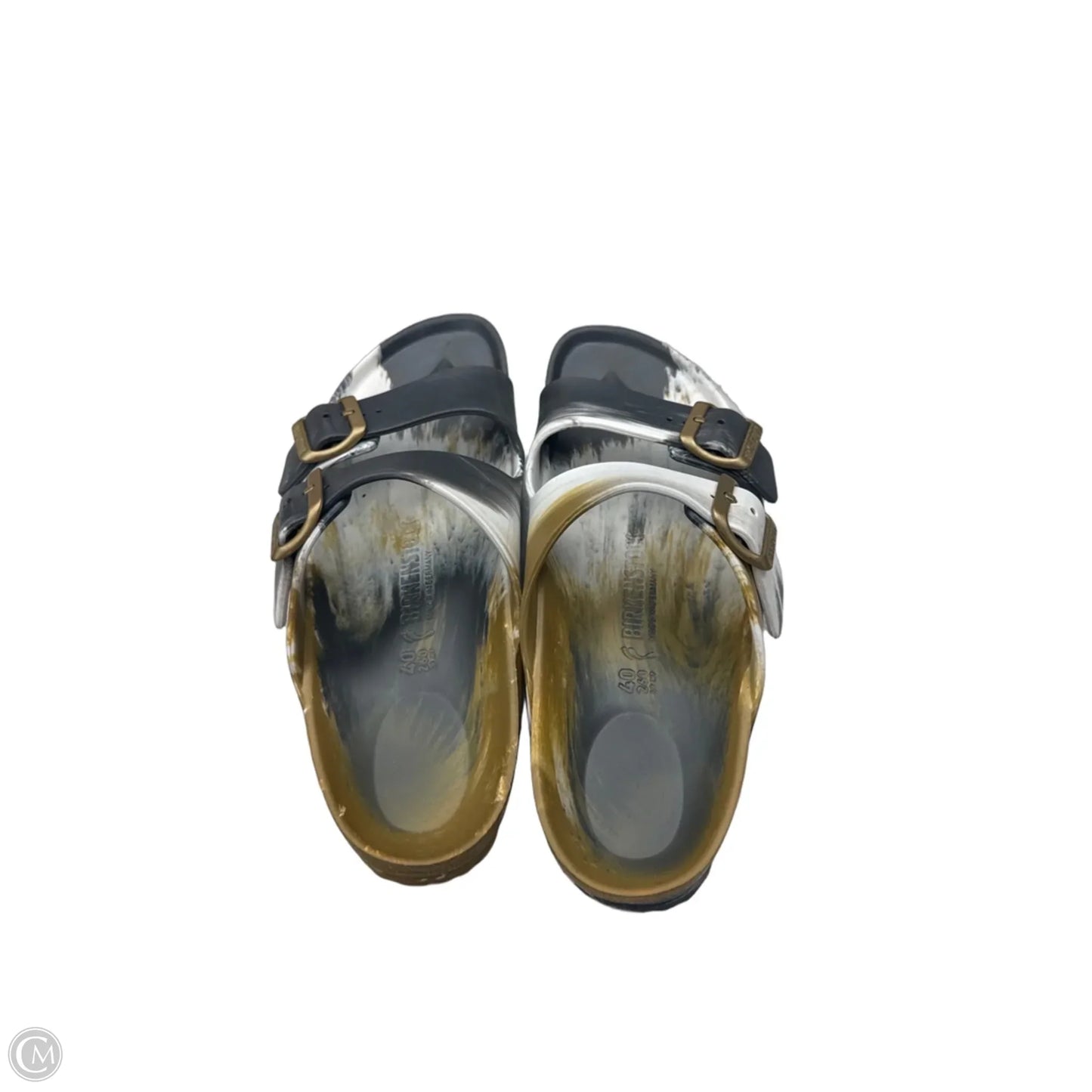 Sandals Flats By Birkenstock In Gold & Grey, Size: 9